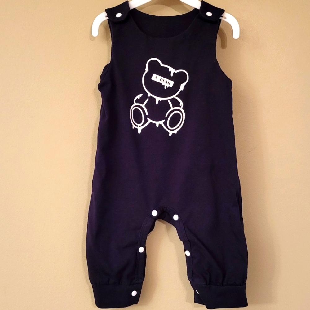 Black teddy bear soft overalls